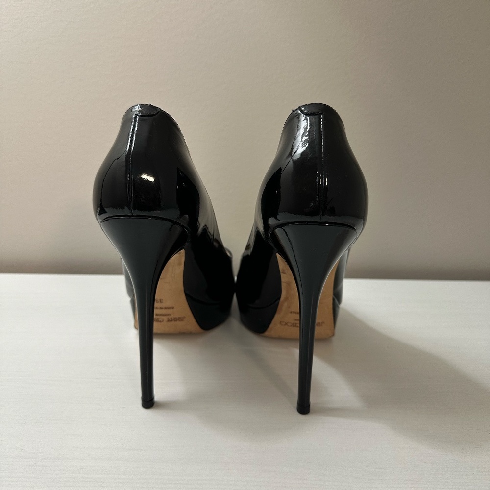 Jimmy Choo Black Patent Peep Toe Heels size 39 - Picture 4 of 9